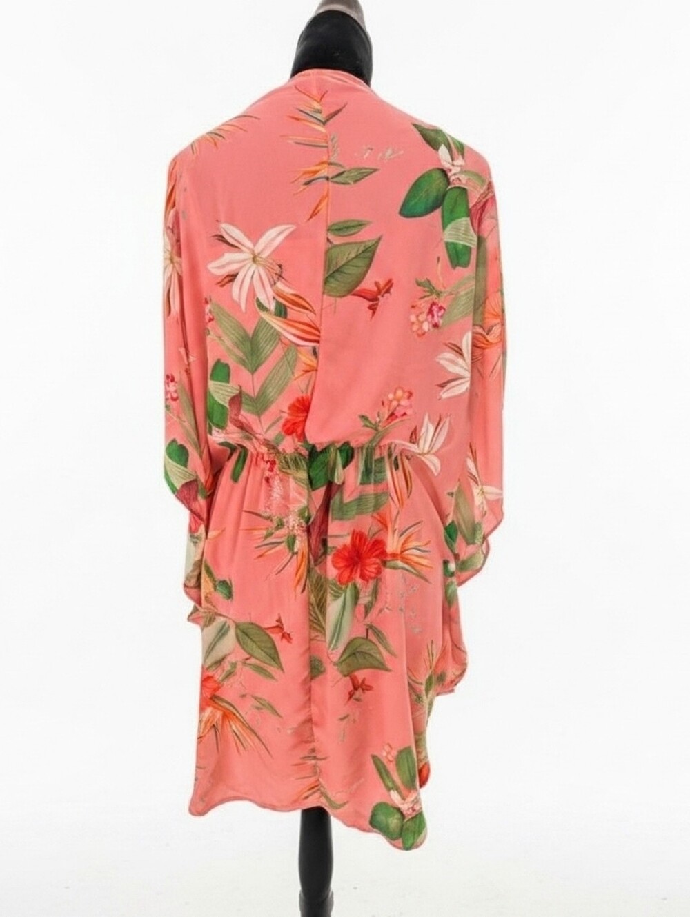 Express Coral Pink Floral Sheer Blouse Dress Asymmetrical SzM (A11) - Picture 3 of 4